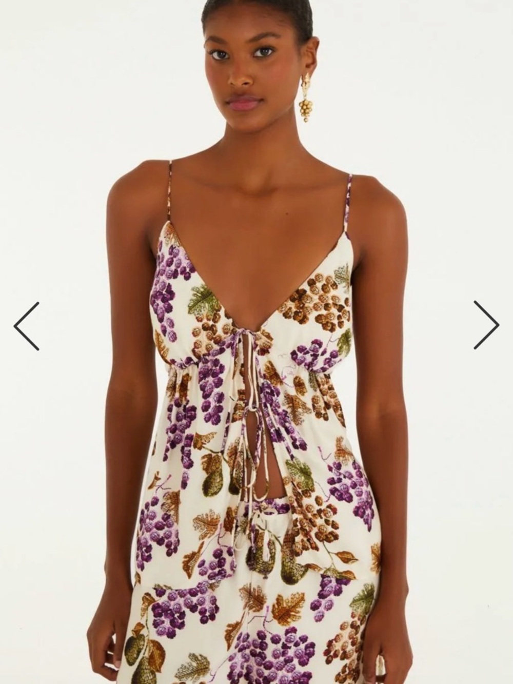 FARM Rio Cream Top with Purple and Brown Grape Print